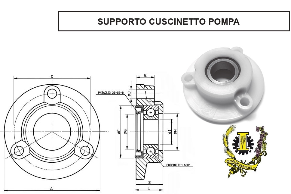 Supporto Completo Pompa GRIFO ( Supporto + Cuscinetto + Paraolio Pompa)